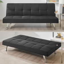 Image of Sofa Bed Click Clack Living Room Reclining Linen Blend Settee Sofa 3-Seater