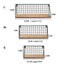 Image of Modern Wall Mounted Shelves Black Metal Wire Grid Wood Storage Rack