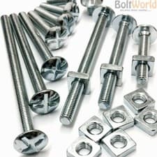Image of M8 / 8mm ROOFING BOLTS + SQUARE NUTS CROSS SLOTTED MUSHROOM HEAD ROOF BOLT ZINC