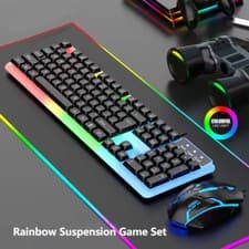 Image of Gaming Keyboard Mouse Set USB Rainbow RGB LED Wired For PC Laptop PS5 X-box One