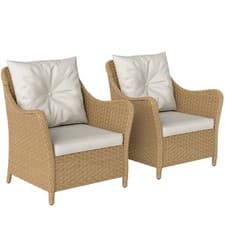 Image of Outsunny 2 Pieces Rattan Garden Chairs, Cushioned Rattan Chairs, Beige