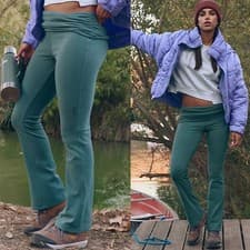 Image of Free People pants slim flare leggings activewear Movement folded waistband