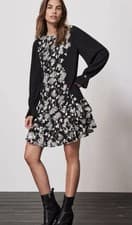 Image of Mint Velvet black floral frill hem mini dress UK M RRP £120