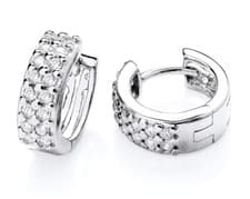 Image of Sterling Silver 925 Simulated Diamond Chunky Pave Set Huggie Hoop Earrings
