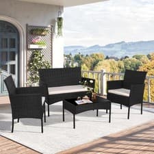 Image of Rattan Garden Furniture Set 4 Piece Table Chairs Sofa Wicker Outdoor Patio Set