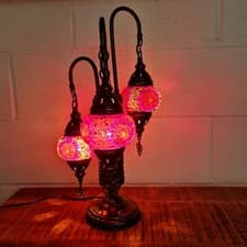 Image of Handmade Table Lamp 3 Globe/Glass Ball Turkish Moroccan Mosaic Light