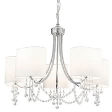 Image of 5 Lights Chrome Finish Ceiling Pendant Light with White Shades and Crystal Beads