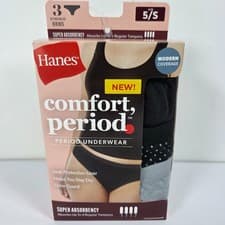 Image of Hanes Comfort Period Bikini Underwear 3 Pack Leakproof Womens Size 5/S NIB