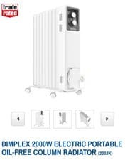 Image of Dimplex Oil Free Radiator Portable Electric Column Heater White 2KW ECR20
