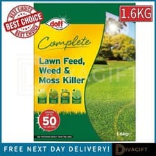 Image of DOFF LAWN FEED WEED MOSS KILLER THICKENS GRASS HEALTHY COVERS 50M2 GARDEN 1.6KG