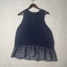 Image of Next Petite Faux 2 In 1 Knitted Vest Top Lace Up V Neck Peplum Floral NWT 16