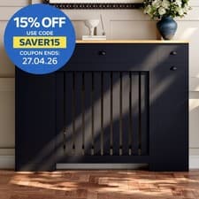 Image of Radiator Cover Black Modern Vertical Slat Storage Drawers Cabinet MDF 1280mm