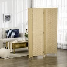 Image of 4-Panel Folding Wall Divider Room, Wave Fibre Privacy Screen Panels, Brown