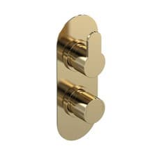 Image of Twin Thermostatic Shower Valve with Diverter Brushed Brass 1 Outlet Anti-Scald