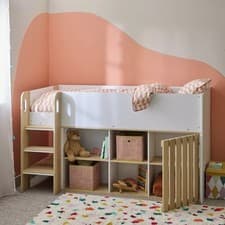 Image of Single Bed - Storage Mid Sleeper Frame - White/Wood - Bunk bed - Furniture.