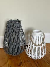 Image of Large Grey Wicker Bulbous Lantern