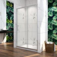 Image of Sliding Door Shower Enclosure Walk In Wet Room 8 mm Easy Clean Glass Stone Tray