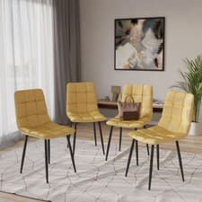 Image of Dining Chairs Set of 4 Velvet Padded Cushion Back Metal Legs Kitchen Room Modern