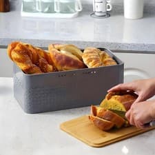 Image of Bread Bin Storage Box Kitchen Food Loaf Container with Bamboo Cutting Board Lid