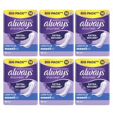 Image of Always Discreet Long Plus Pads Value 16 Count , Pack 6