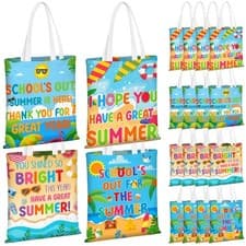 Image of 12 Pcs End of the Year Canvas Tote Bag Gifts Bulk School's Out for The Summer...
