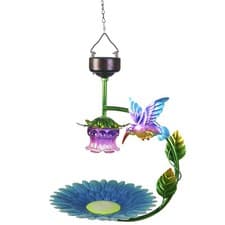Image of Solar Powered Hanging Wild Bird Bird Bath Feeder Seed Nut Garden Feeding Station