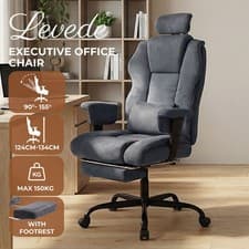 Image of Executive Ergonomic Office Chair Suede Fabric Wide Seat 155° Recline Footrest