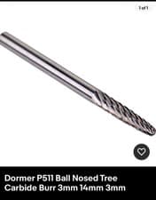Image of 1 x Dormer P511 Ball Nosed Tree Carbide Burr 3mm 14mm 3mm