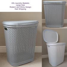 Image of Large Plastic Laundry Basket Clothes Washing Bin Hamper Storage Organiser 65L