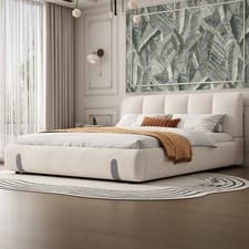 Image of 4ft6 Double Size Bed Plush Velvet Fabric Upholstered Bed Frame with Headboard