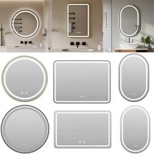 Image of Illuminated Bathroom Mirror with LED Lights Wall Mounted Demister Touch Sensor
