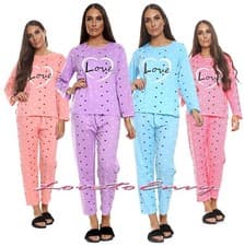 Image of Womens Pyjama Set Long Sleeve Love Heart Print Cotton Nightwear PJ Lounge Set.