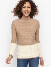 Image of NWT Talbots Women’s XLP Marl Block Cable Knit Mock Neck Sweater Brown Tan XL