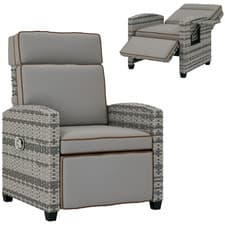 Image of Outsunny Rattan Garden Recliner Sun Lounger w/ Flip Table, Mixed Grey/Grey