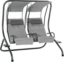 Image of 2 Seater Canopy Swing Chair with Cup Holders Grey