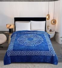 Image of Large Geometric Faux Fur Flannel Fleece Blanket Mink Throw for Bed, Sofa, Chair