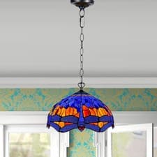 Image of 16" Tiffany Style Dragonfly Pendant Ceiling Light – Multicolor Handmade Glass