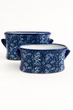 Image of Set of 2 Blue Vintage Floral Ceramic Planters Footbath Vase Indoor Outdoor Decor