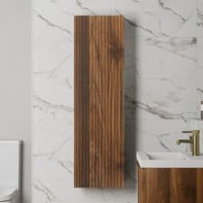 Image of 1200 x 350mm Fluted Wall Mounted Tall Bathroom Cabinet Storage Cupboard Walnut