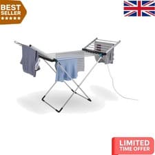 Image of Lightweight Metal Heated Clothes Airer with 19 Rails - Perfect for Small Spaces