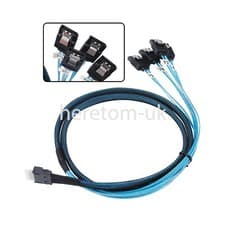Image of Slim SAS 4.0 SFF-8654 4i 38pin Host to 4 SATA Target Hard Disk Raid Cable 100cm