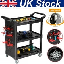 Image of Tool Storage Heavy Duty Garage Trolley Workshop 3 Tier Wheel Cart DIY Black UK