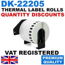 Image of CONTINUOUS THERMAL LABELS FITS BROTHER DK22205 DK-22205 P TOUCH PRINTERS - 62mm