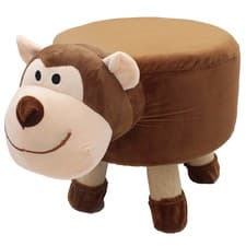 Image of Monkey Animal Pouffe Wood Foot Stool Kids Toddler Chair Cushion Seat Stuffed