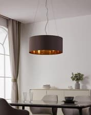 Image of Eglo Lighting Maserlo 3 Light Pendant Ceiling Light Matt Nickel & Brown Shade