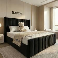 Image of OTTOMAN BED DIVAN OTTOMAN WING PLUSH BOSTON STORAGE DOUBLE & KING BED