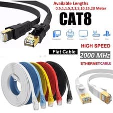 Image of RJ45 CAT8 ETHERNET CABLE 40GBPS NETWORK GOLD FLAT ROUND LAN LEAD SSTP PATCH LOT