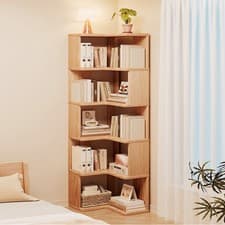 Image of 3/4/5 Tier Standing Book Shelves Corner Shelf Storage Wood Display Bookcase Unit
