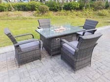 Image of Fimous 4-6 Seater Rattan Garden Furniture Gas Fire Pit Dining Table And Chair 