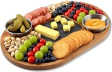 Image of Acacia Wood Serving Board Wood Serving Platter with Slate 36x24cm 2 Sauces Bowl